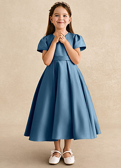 Azazie Princess Flower Girl Dresses Bermuda A-Line Pleated Matte Satin Dress image4