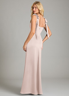 Azazie Frostine Bridesmaid Dresses Blushing Pink A-Line Bow Stretch Satin Dress image2