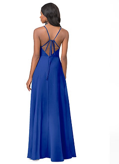 Azazie Everleigh Abiti da Damigella Abito A-Line in Chiffon con Scollo a Cuore a Pieghe Blu Reale image3