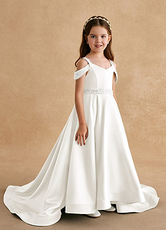 Azazie Jodi Flower Girl Dresses Ivory A-Line Matte Satin Dress image3