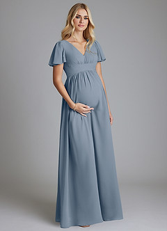 Azazie Verna Maternity Bridesmaid Dresses A-Line V-Neck Ruched Chiffon Floor-Length Dress image3