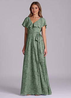 Azazie Lainey Bridesmaid Dresses Matcha A-Line with Pockets Floral Burnout Dress image4