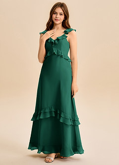 Azazie Tavie Junior Emerald A-Line Ruched Chiffon Dress image3