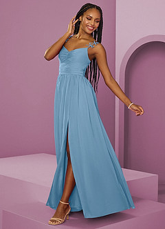 Barbie ♥ Azazie Bridesmaid Dresses Steel Blue A-Line Pleated Chiffon Dress image5