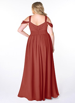 Azazie Lianne Robes de demoiselle d'honneur Robe Trapèze en Mousseline de soie Épaule décolletée Terracotta image8