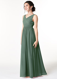 Azazie Sawyer Junior Eucalyptus A-Line Pleated Chiffon Dress image4
