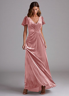 Azazie Soren Bridesmaid Dresses Dusty Rose A-Line Velvet Dress image4
