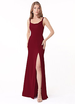 Azazie Salma Bridesmaid Dresses Burgundy Sheath Side Slit Chiffon Dress image1