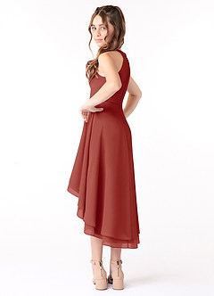 Azazie Linna Junior Terracotta A-Line Pleated Chiffon Dress image2