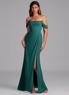 Azazie Johana Bridesmaid Dresses Peacock Mermaid Off the Shoulder Chiffon Convertible Dress image7