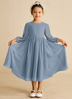 Azazie Lolo vestidos de niña de las flores Vestido de Azul Polvoriento de Gasa de Corte En A con Con mangas image3
