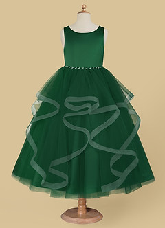 Azazie Sofia Flower Girl Dresses Dark Green A-Line Beaded Tulle Dress image5