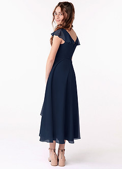 Azazie Posie Junior Dark Navy A-Line Ruched Chiffon Dress image2