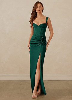 Christian Siriano Bridal for Azazie 1017 Bridesmaid Dresses Emerald Sheath Sweetheart Neckline Stretch Satin Dress image1