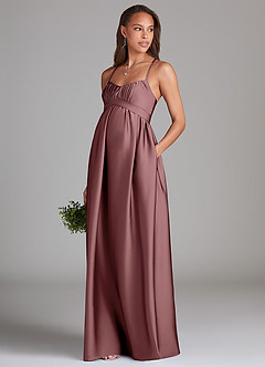 Azazie Llana Maternity Bridesmaid Dresses A-Line Stretch Satin Floor-Length Dress with Pockets image3