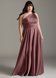 Azazie Charlize Bridesmaid Dresses Vintage Mauve A-Line One Shoulder Stretch Satin Dress image9