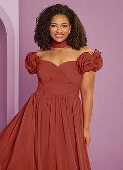 Barbie ♥ Azazie Brautjungfernkleider Wandelbar A-Linie Schulterfrei Chiffon Kleid Terrakotta image20