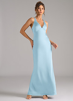 Azazie Tianna Bridesmaid Dresses Sky Blue A-Line Stretch Satin Dress image5