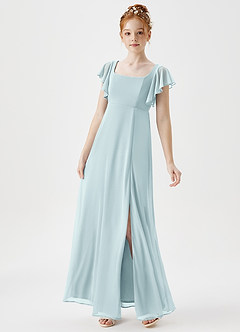 Azazie Bondi Junior A-Linie Seitliche Cut-Outs Gittergewebe Kleid Nebel image3