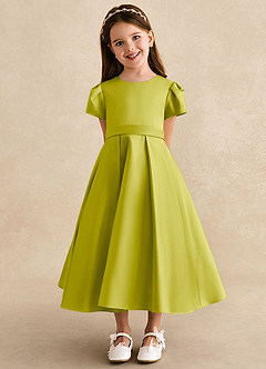 Azazie Princess Robe Demoiselle D'honneur Fillette Robe Trapèze en Mat Satiné Plissée Citronnelle image6