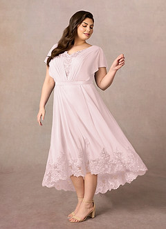 Azazie Palana Mother of the Bride Dresses Blushing Pink A-Line Lace Chiffon Dress image8