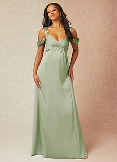 Azazie Rhea Maternity Bridesmaid Dresses A-Line Off-The-Shouler Pleated Stretch Satin Floor-Length Dress image5