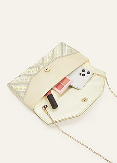 front Pearl Beaded Geometric Envelope Flap Clutch