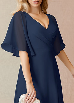 Azazie Cierra Bridesmaid Dresses Dark Navy A-Line V-Neck Chiffon Dress image7