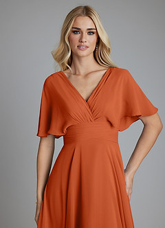 Azazie Pamela Bridesmaid Dresses Burnt Orange A-Line V-Neck Pleated Chiffon Dress image5