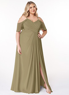 Azazie Dakota Brautjungfernkleider A-Linie V-Hals Gefaltet Chiffon Kleid Moosgrün image9