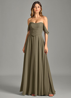 Azazie Chelsey Vestidos de damas de honor Vestido de Verde Sauce de Gasa de Corte en A Convertible con Vestidos sin tirantes image6