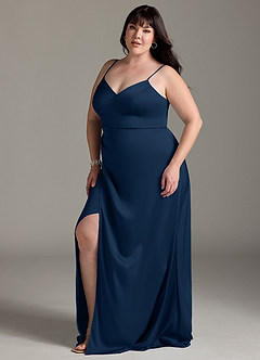 Azazie Marchella Brautjungfernkleider A-Linie Korsett Stretch-Satin Kleid Dunkelmarine image10