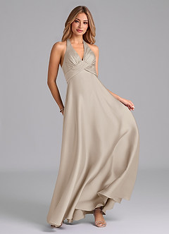 Azazie Tessie Jurken voor bruidsmeisjes Jurk van Stretch Satijn met A-Lijn Geplooid Vorst image4