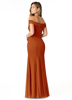 Azazie Lecia Bridesmaid Dresses Paprika Empire Off-The-Shoulder Pleated Chiffon Convertible Dress image4