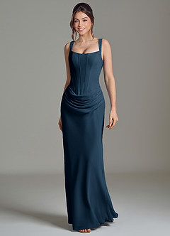 Azazie Niamh Bridesmaid Dresses Dark Navy Mermaid Corset Chiffon Dress image4