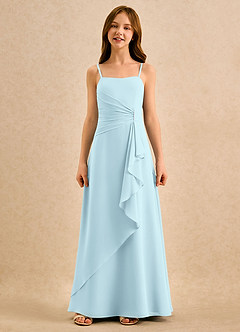 Azazie lolly Girls Formal Robe Demoiselle D'honneur Fillette Robe Trapèze en Mousseline de soie Plissé Bleu Nuage image4