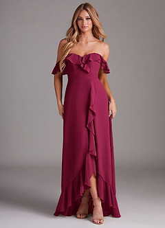 Azazie Lyra Bridesmaid Dresses Burgundy A-Line Chiffon Convertible Dress image2