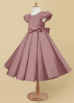 Azazie Jewel Flower Girl Dresses Ball-Gown Pleated Matte Satin Tea-Length Dress image6