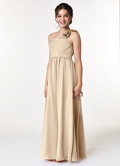 Azazie Flower Junior A-Linie Plissee Chiffon Kleid Champagner image4