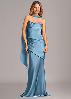 Azazie Pelagia Brautjungfernkleider Wandelbar Meerjungfrau-Linie Korsett Stretch-Satin Kleid Stahlblau image1