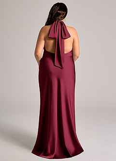Azazie Velli Robes de demoiselle d'honneur Robe Sirène en Satin extensible Col haut Bourgogne image8