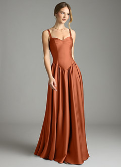 Azazie Evadina Suknie dla druhen Linia A Gorset Satyna elastyczna Do ziemi Sukienka image1