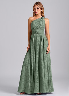 Azazie Charlize Bridesmaid Dresses Matcha A-Line One Shoulder Floral Burnout Dress image1