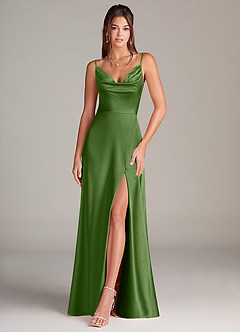 Azazie Sarella Brudtärnklänningar Klä av A-Linje i Stretch Satin Plisserad Basilika image1