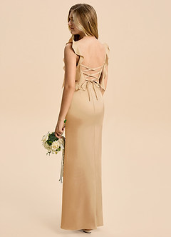 Azazie Jessamine Junior Gold A-Line Ruched Stretch Satin Dress image4
