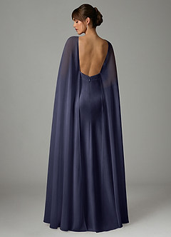 Azazie Stefania Robes de demoiselle d'honneur Robe Trapèze en Satin extensible Bleu Orageux image4