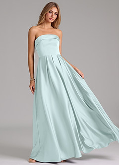 Azazie Lucienne Bridesmaid Dresses Sea Glass A-Line Strapless Stretch Satin Convertible Dress image8