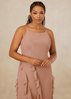 Christian Siriano Bridal for Azazie 1006 Bridesmaid Dresses Champagne Rose Mermaid Ruched Chiffon Dress image14