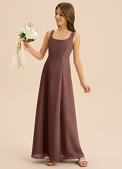 Azazie Lambie Junior Espresso A-Line Pleated Chiffon Dress image7