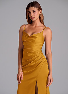 Azazie Claudelle Bridesmaid Dresses Butterscotch Mermaid Strapless Stretch Satin Dress image2